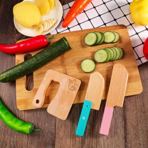 3 Pieces Wooden Kids Knife Set Wooden Kids Knife for Cooking Children's Safe Knifes Serrated Edges Kids Knife Cute Kids Shape Kitchen Tools for Cutting Veggies Fruits Salad Cake (Unicorn Style)