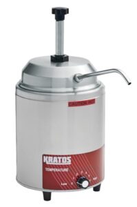 kratos commercial electric nacho cheese dispenser with pump, 3.5 quart capacity. accepts #10 cans. hot topping dispenser for hot fudge, caramel, cheese. 120v, 550 watts (29m-009)