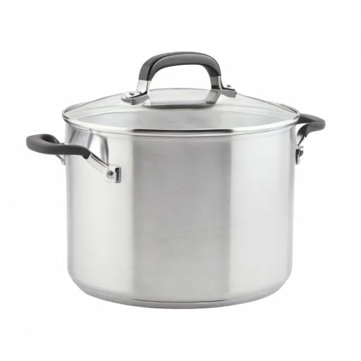 KitchenAid Stainless Steel Stockpot with Measuring Marks and Lid, 8 Quart, Brushed Stainless Steel