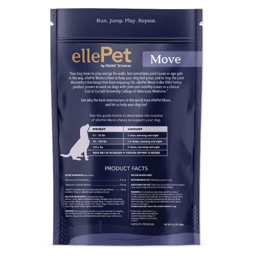 ELLEPET Move Hemp Mobility Chews - 15mg for Dogs Over 50lbs - with Hemp Oil Blend, Glucosamine, Chondroitin - Helps with Mobility, Joint Function, and Discomfort