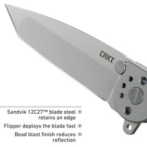 CRKT M16-02SS EDC Folding Pocket Knife: Sandvik Steel 4-Position Pocket Clip Bead Blast Blade/Stainless Steel Handle/M16-02SS