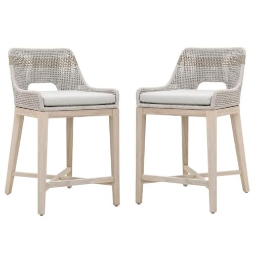 Home Square 2 Piece Upholstered Patio Counter Stool Set in Taupe and White