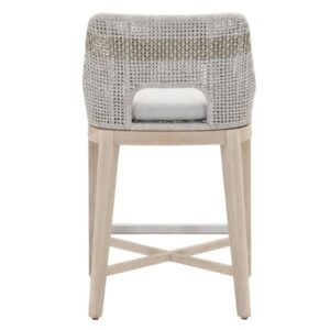 Home Square 2 Piece Upholstered Patio Counter Stool Set in Taupe and White