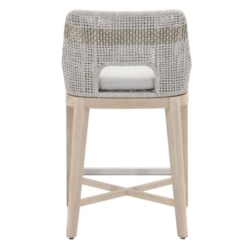 Home Square 2 Piece Upholstered Patio Counter Stool Set in Taupe and White