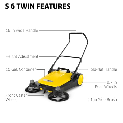 Kärcher - S 6 Twin Walk-Behind Outdoor Hand Push Floor Sweeper - 10 Gallon Capacity - 33.9" Sweeping Width - Sweeps up to 32,300 Square Feet/Hour