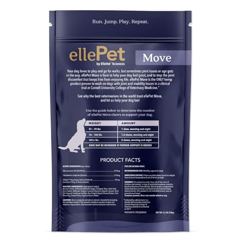 ELLEPET Move Hemp Mobility Chews - 15mg for Dogs Over 50lbs - with Hemp Oil Blend, Glucosamine, Chondroitin - Helps with Mobility, Joint Function, and Discomfort