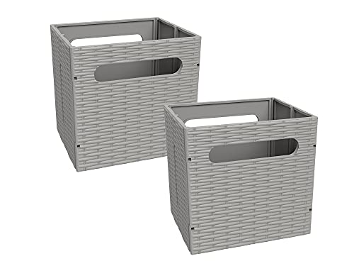 ClosetMaid 5439 Collapsible Mini Storage Bin with Two Handles, 2-Pack, Gray Wicker, 2 Pack