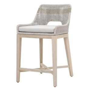 Home Square 2 Piece Upholstered Patio Counter Stool Set in Taupe and White