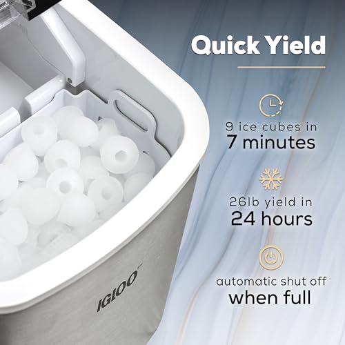 Igloo Automatic Self-Cleaning Portable Electric Countertop Ice Maker Machine With Handle, 26 Pounds in 24 Hours, 9 Ice Cubes Ready in 7 minutes, With Ice Scoop and Basket, Stainless Steel