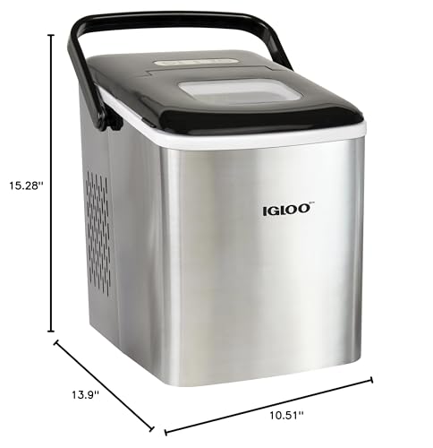 Igloo Automatic Self-Cleaning Portable Electric Countertop Ice Maker Machine With Handle, 26 Pounds in 24 Hours, 9 Ice Cubes Ready in 7 minutes, With Ice Scoop and Basket, Stainless Steel