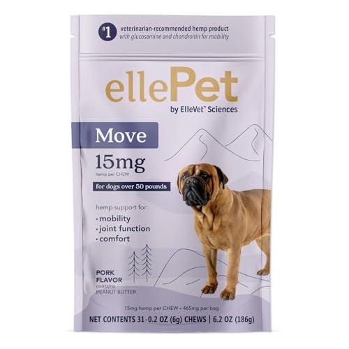 ELLEPET Move Hemp Mobility Chews - 15mg for Dogs Over 50lbs - with Hemp Oil Blend, Glucosamine, Chondroitin - Helps with Mobility, Joint Function, and Discomfort