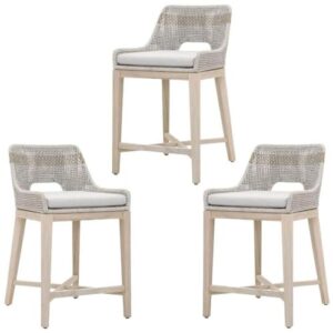 home square 3 piece upholstered patio counter stool set in taupe and white