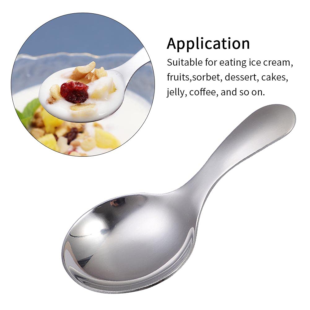 6pcs Stainless Steel Short Handle Spoons, 3.54x1.77inch Round Dessert Spoons Ice Cream Spoon Use for Kitchen or Restaurant(Silver)