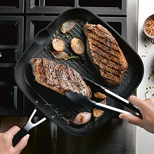 KitchenAid Hard Anodized Nonstick Square Grill Pan/Griddle with Pour Spouts, 11.25 Inch, Onyx Black