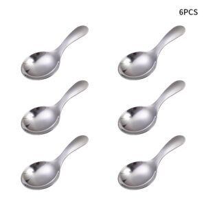 6pcs Stainless Steel Short Handle Spoons, 3.54x1.77inch Round Dessert Spoons Ice Cream Spoon Use for Kitchen or Restaurant(Silver)