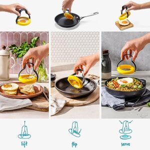 Dreamfarm Flegg 3-In-1 Flexible Silicone Egg Rings, Flippers, & Servers Safe on Non-Stick - Pack of 2, Yellow/Black