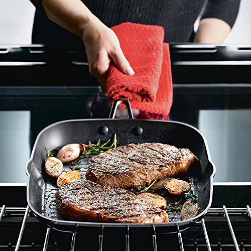 KitchenAid Hard Anodized Nonstick Square Grill Pan/Griddle with Pour Spouts, 11.25 Inch, Onyx Black