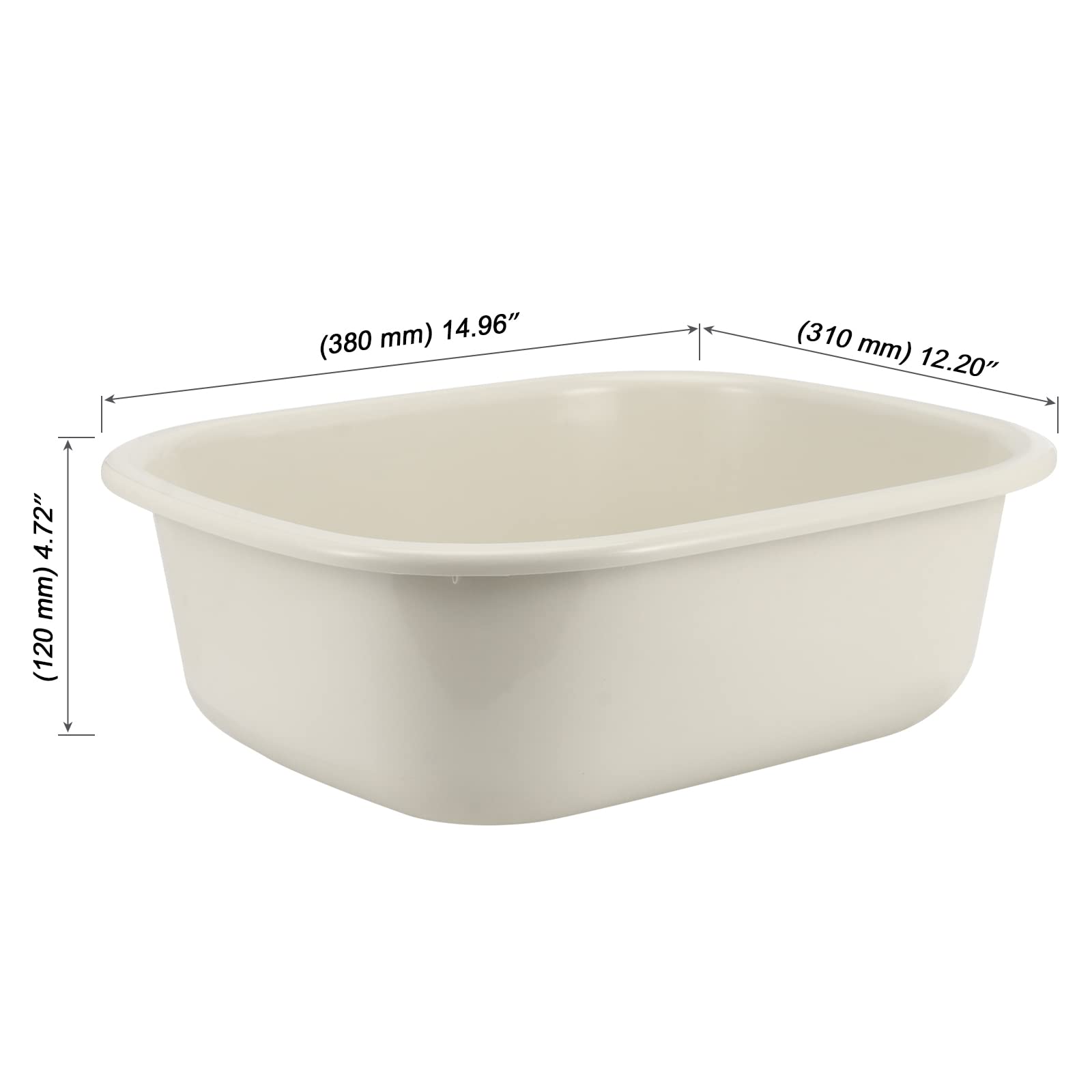 MOUYAT 4 Pack 13L Plastic Wash Basin, 14 Quart Plastic Commercial Bus Box, Rectangular Wash Tub Basin, Beige Dish Pans for Washing Dish, Sink, Cleaning Supplies