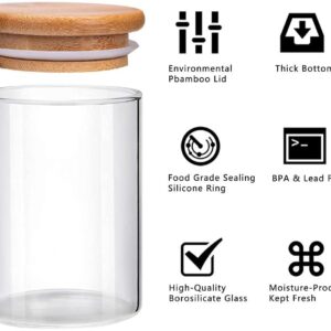 Vkzylife Glass Jars with Bamboo Wooden Airtight Lids 6oz 10oz Spice Jars Food Storage Containers for Home Kitchen, Tea, Salt, Pepper, Spices, Coffee, Herbs, Grains (6 OZ, 6 PCS)