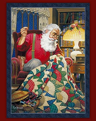 Quilting Santa Digital Quilt Panel with Backing Multi Color