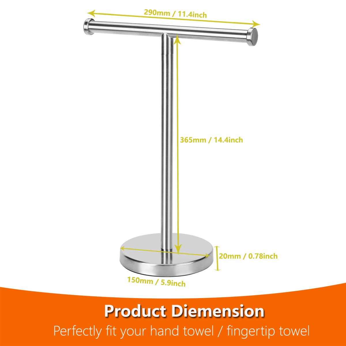 Kalitro Towel Rack Hand Towel Stand, Bathroom Hand Towel Holder Stand with Heavy Base, SUS304 Stainless Steel Brushed Nickel