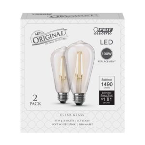 Feit Electric ST19 E26 (Medium) Filament LED Bulb Soft White 100 Watt Equivalence 2 pk - Case of: 1;