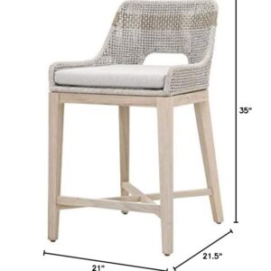 Home Square 2 Piece Upholstered Patio Counter Stool Set in Taupe and White