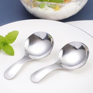 6pcs Stainless Steel Short Handle Spoons, 3.54x1.77inch Round Dessert Spoons Ice Cream Spoon Use for Kitchen or Restaurant(Silver)