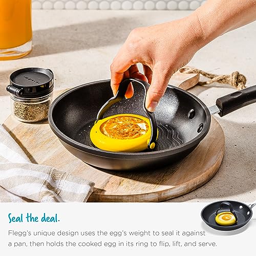 Dreamfarm Flegg 3-In-1 Flexible Silicone Egg Rings, Flippers, & Servers Safe on Non-Stick - Pack of 2, Yellow/Black