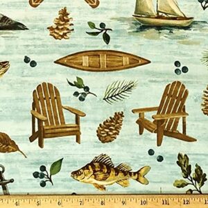 1/2 Yard - Duck Canoe Camping Fishing on Blue Lake Cotton Fabric (Great for Quilting, Sewing, Craft Projects, Throw Pillows & More) 1/2 Yard x 44"