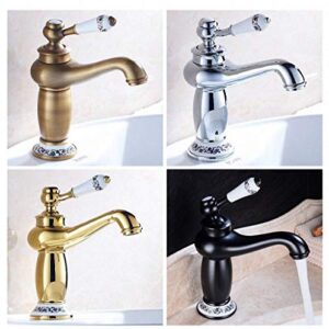 WHLMYH Sink Tap Kitchen Bathroom,Bathroom Faucet Antique Bronze Finish Brass Basin Sink Solid Brass Faucets Single Handle Water Mixer Taps Bath Crane/Black