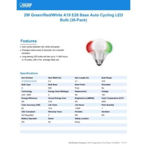 Feit Electric LED A19 E26 G/R/W 2W