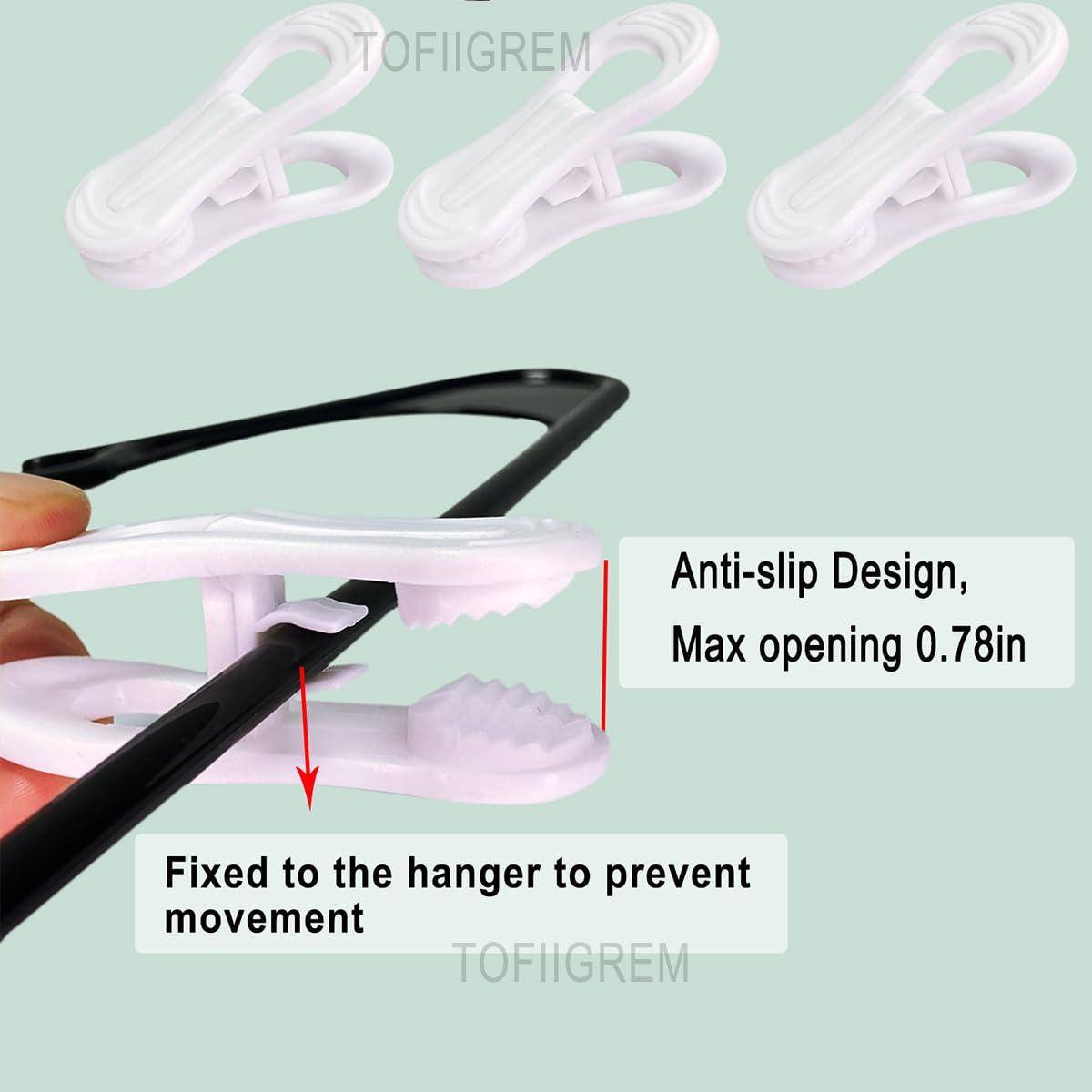 TOFIIGREM White Hanger Clips 50 Pack, Multi-Purpose Plastic Hangers Clips Perfect for Plastic Clothes Hangers, Clothes Pins Finger Clip for Skirt Pants Hangers