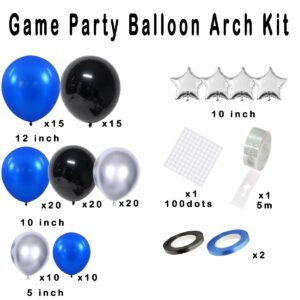 Black Blue Silver Balloon Garland Arch Kit - Royal Blue Black Balloon Metallic Silver Balloons for Boss Baby Birthday Video Gamer Birthday Retirement Graduation 2025 New Year Party Decorations