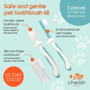 Cherish Pet Care Dog Tooth Brushing Kit (3pcs) - Dog Finger Toothbrush, Double-Sided Toothbrush, Small Dog Toothbrush, Dog Teeth Cleaning, Puppy Tooth Brushing Kit, Small Dog Tooth Brushing Kit