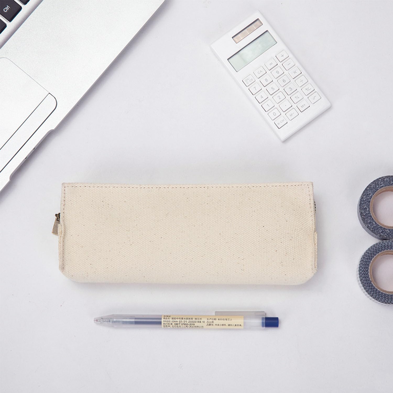 【YONBEN】Canvas pencil case cartucheras escolar pencilorganiz literary and fresh net red pencil bag (Beige, S)