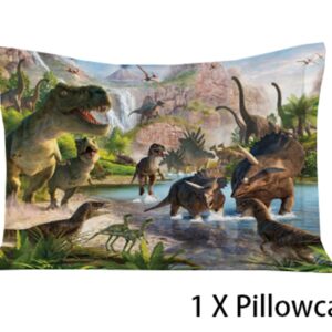 NiuOne Dinosaurs Bed Sheets Twin for Boys,3D Realistic Dinosaur Green Fitted Sheets Set Ancient Jungle Dinosaur Bed Sheet Kids Soft Microfiber Bedding Sheets Set,Twin Size(2pc)