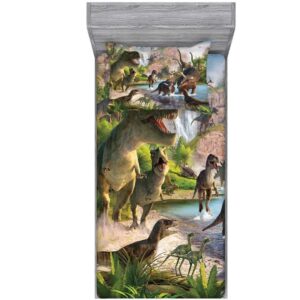 NiuOne Dinosaurs Bed Sheets Twin for Boys,3D Realistic Dinosaur Green Fitted Sheets Set Ancient Jungle Dinosaur Bed Sheet Kids Soft Microfiber Bedding Sheets Set,Twin Size(2pc)