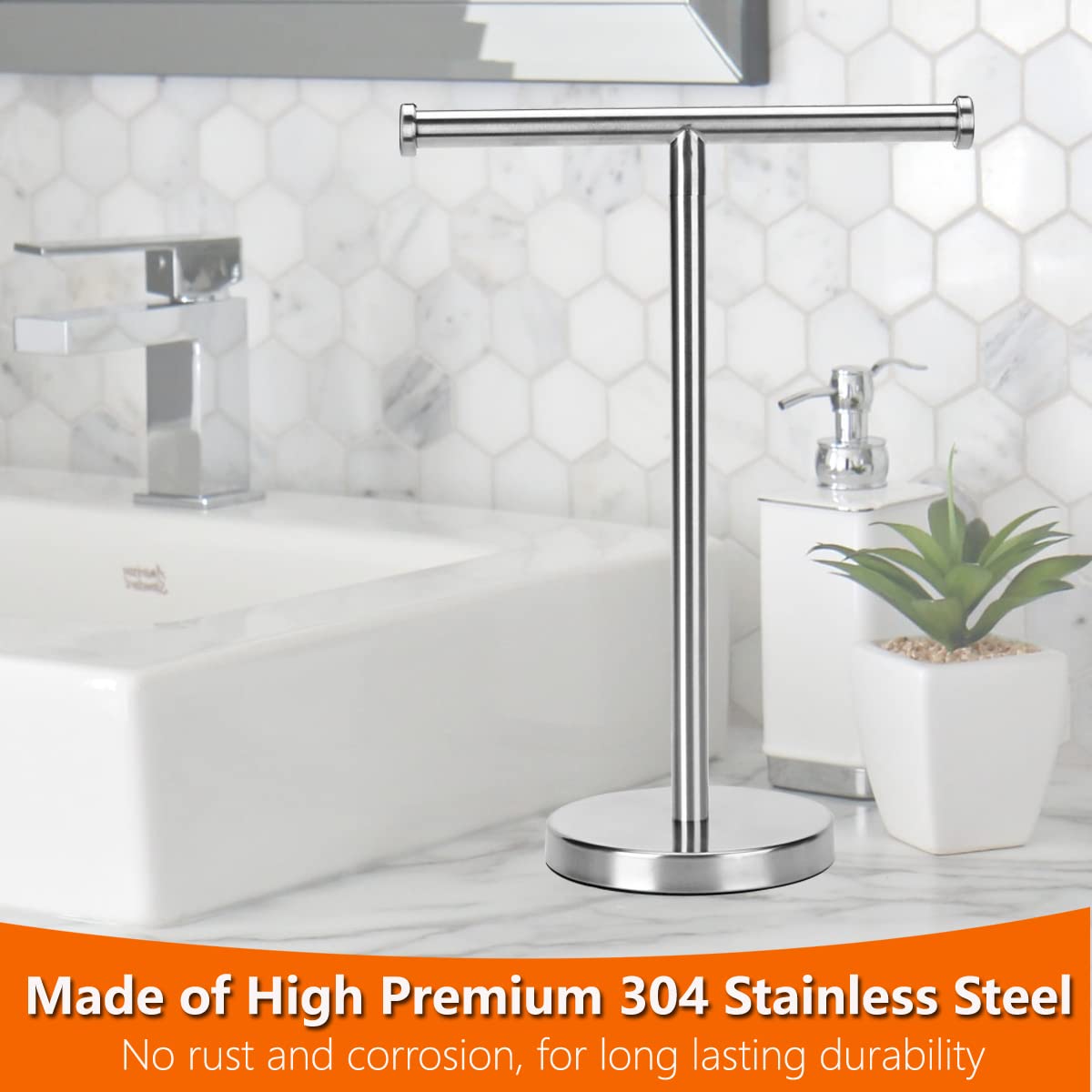 Kalitro Towel Rack Hand Towel Stand, Bathroom Hand Towel Holder Stand with Heavy Base, SUS304 Stainless Steel Brushed Nickel