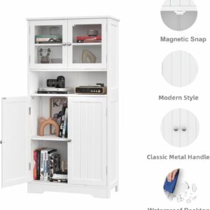 Irontar Bathroom Cabinet, Bathroom Floor Cabinet with Open Shelf, Large Display Cabinet with Doors, Kitchen Cupboard, Storage Cabinet for Living Room, 23.6 x 11.8 x 50.4 Inches White CWG006W