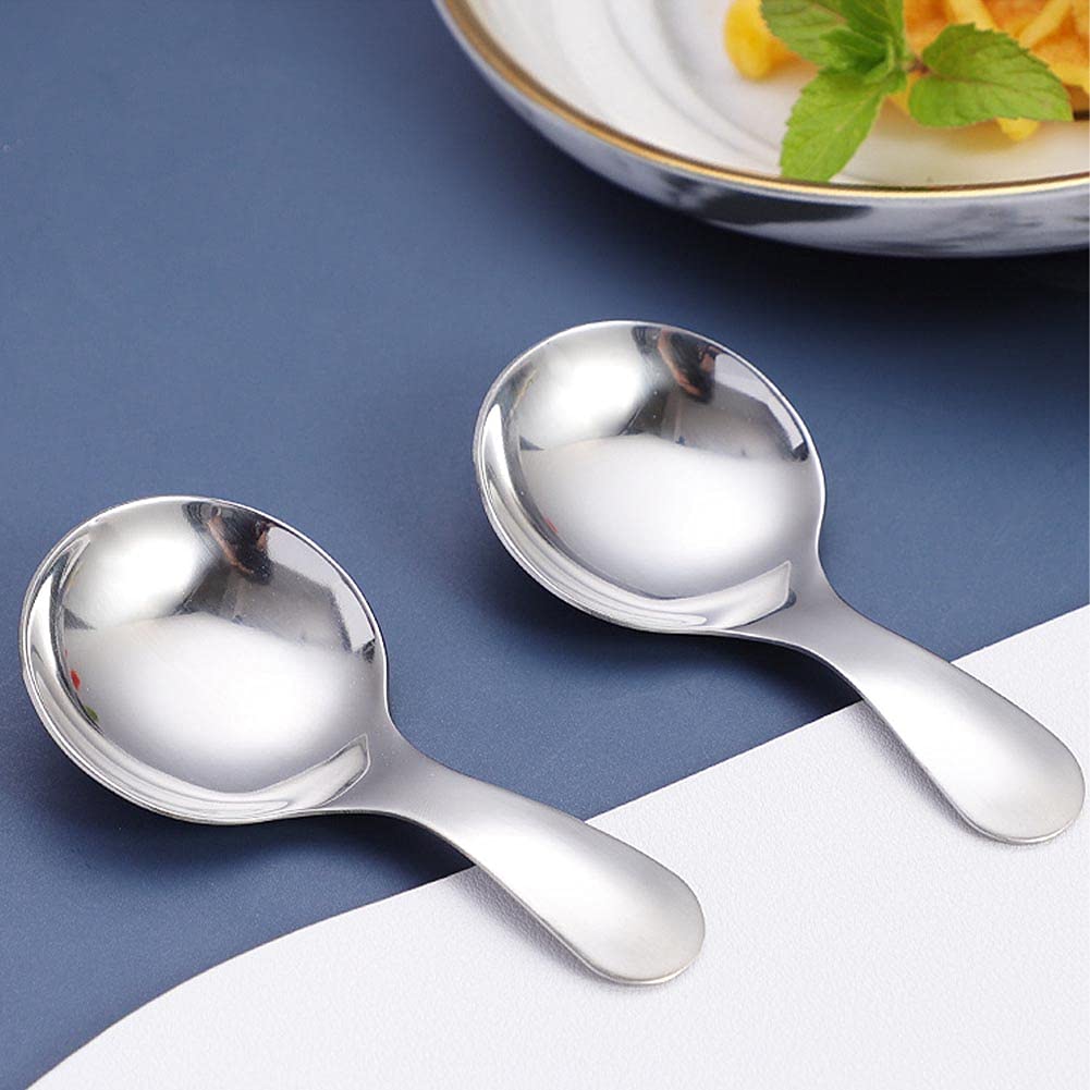 6pcs Stainless Steel Short Handle Spoons, 3.54x1.77inch Round Dessert Spoons Ice Cream Spoon Use for Kitchen or Restaurant(Silver)