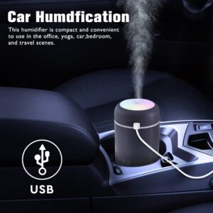 Colorful Cool Mini Humidifiers with LED Night Light, USB 300ml Mist Humidifiers for Car Office Room Bedroom, 26db Quiet Ultrasonic Humidifiers, Portable Diffuser for Essential Oils Gray