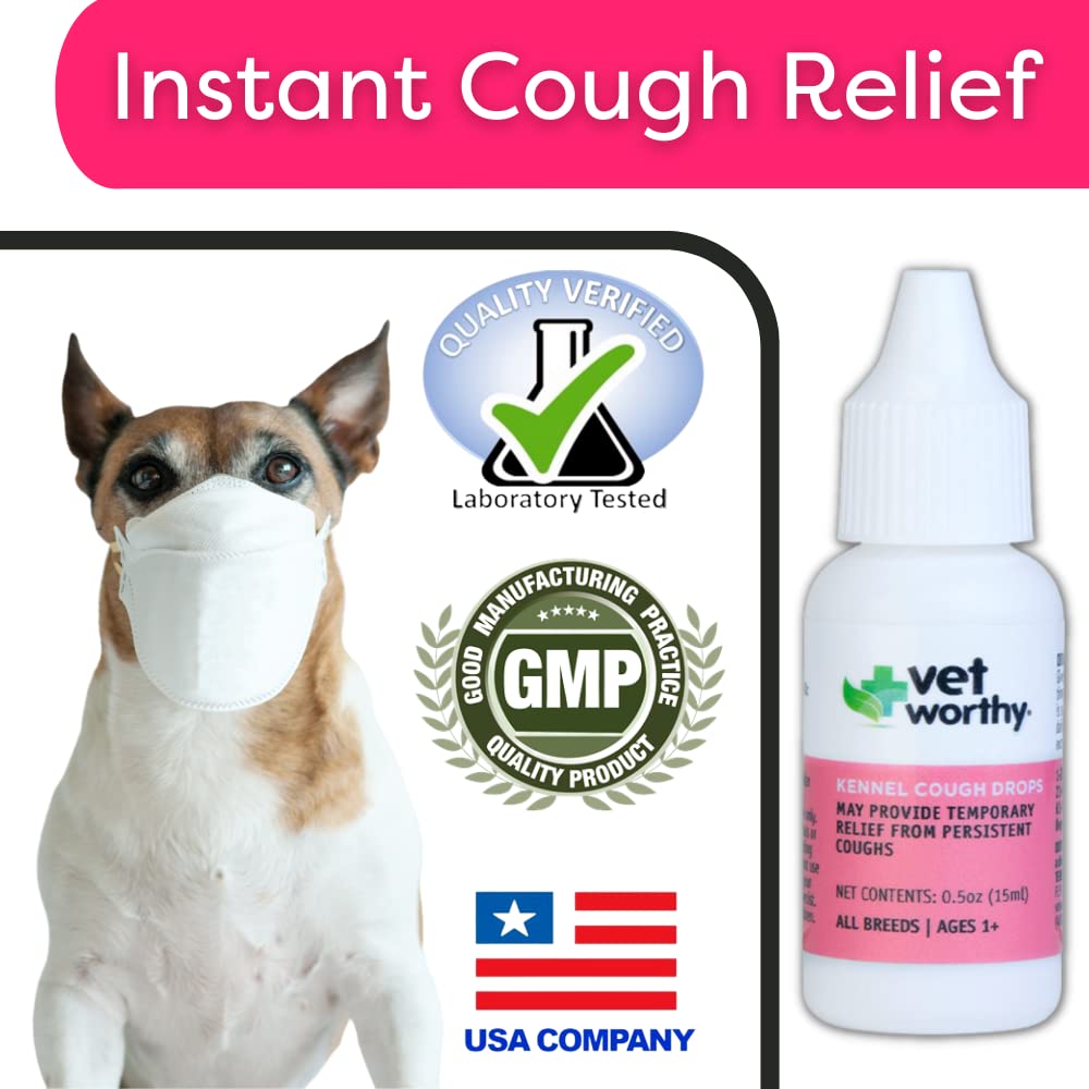 Vet Worthy Kennel Cough Drops for Dogs - Dog Supplement for Dry Kennel Cough Relief - Dog Cough Remedy with Drosera Rotundifolia, Arsenicum Album, Spongia Tosta - 0.5oz