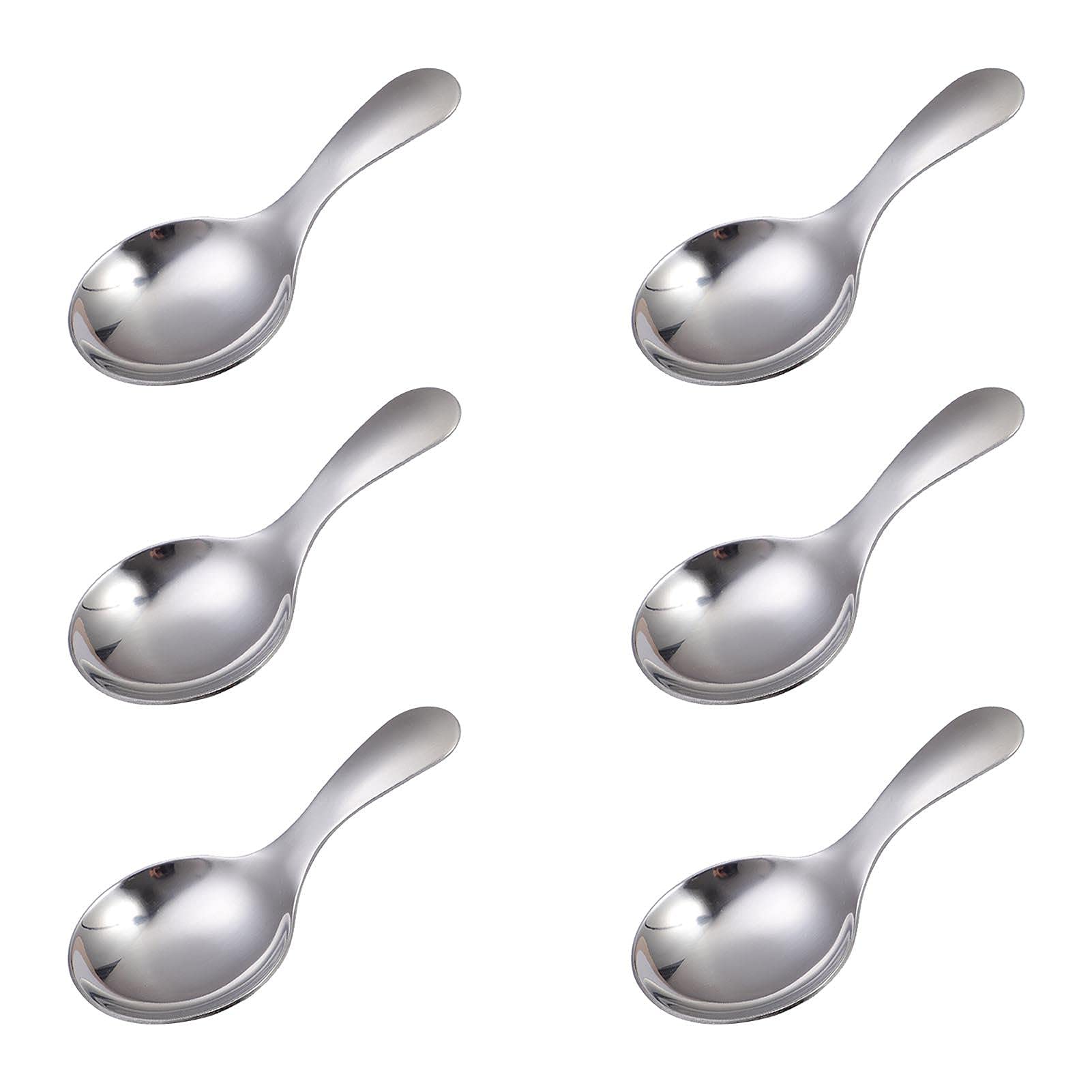 6pcs Stainless Steel Short Handle Spoons, 3.54x1.77inch Round Dessert Spoons Ice Cream Spoon Use for Kitchen or Restaurant(Silver)