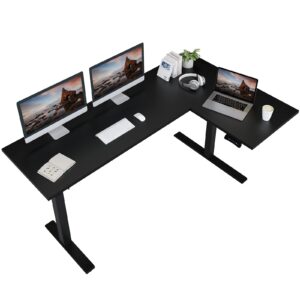 flexispot l shaped standing desk 71 x 48 inch dual motor computer electric corner desk sit stand up desk height adjustable desk home office table with splice board, black