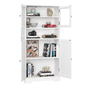 Irontar Bathroom Cabinet, Bathroom Floor Cabinet with Open Shelf, Large Display Cabinet with Doors, Kitchen Cupboard, Storage Cabinet for Living Room, 23.6 x 11.8 x 50.4 Inches White CWG006W