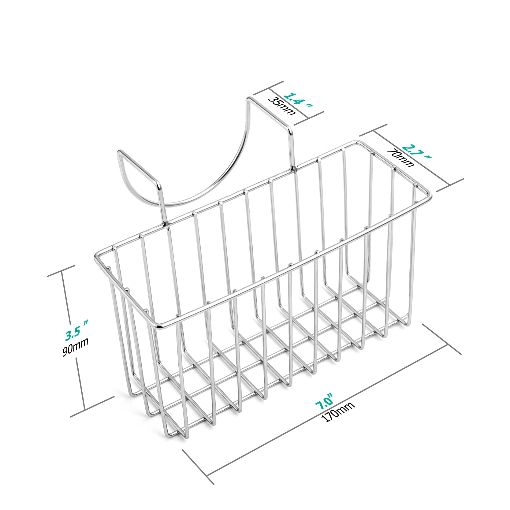 Damita Kitchen Sponge Holder Sink Basket Sink Caddy Brush Dishwashing Liquid Drainer Rack Silver Small (6.7" x 4.5" x 4.5")