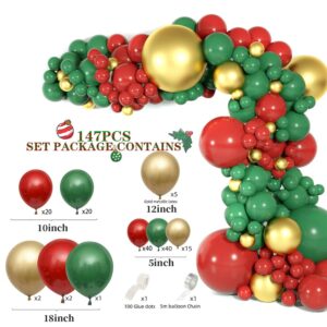 Sugoiti Christmas Balloons Garland Arch Kit Tree 200PCS Red Green Metallic Golden White Latex Balloon for X-Mas Festival Birthday Company Party Decorations