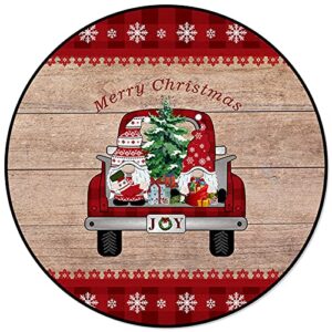 OUR DREAMS Christmas Round Area Rugs Children Crawling Mat Non-Slip Mat, Truck Xmas Gnomes on The Wooden Board Residential Carpet for Living Dining Room Kitchen Rugs Decor, 3Ft(36In)