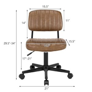 Giantex Leather Office Chair, Armless Low-Back Computer Desk Chair, Retro Swivel Rolling Task Chair Height Adjustable PU Leisure Office Chair for Kids Teens Adults (Brown)